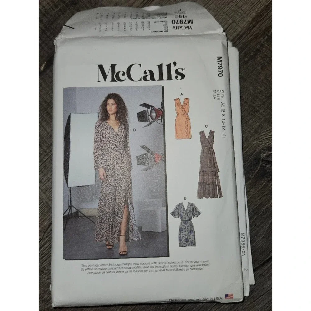 McCalls M7970 Sewing Pattern Misses Faux Wrap Ruffle Dress Size 6-14 UNCUT